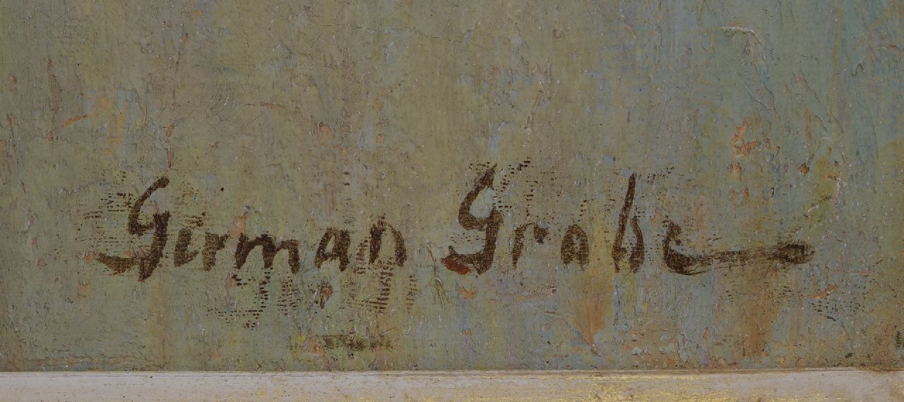 German Grobe Signaturen Mühle am Rande der Stadt mit Hafen und Segelboot