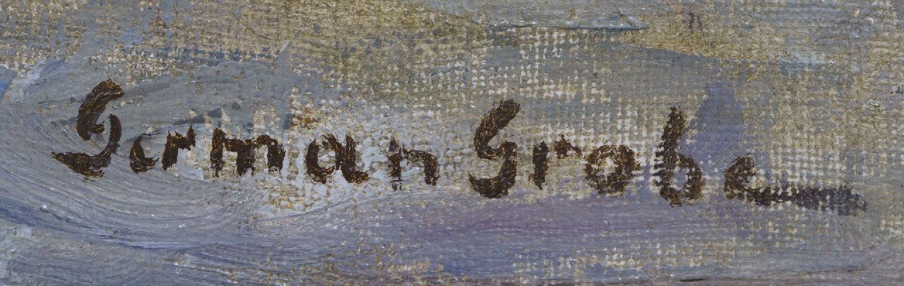 German Grobe Signaturen Zurückkehrendes Fischerboot