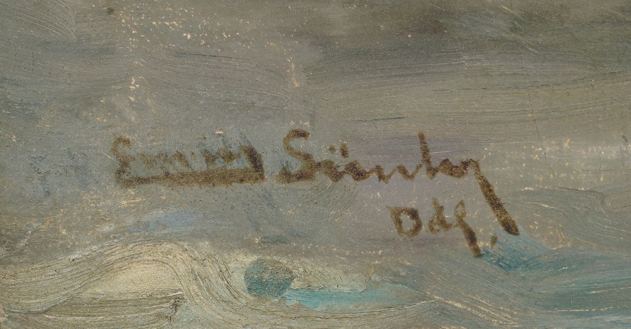 Erwin Günther Signaturen Dampfschiff auf einem Steg bei rauem Wetter