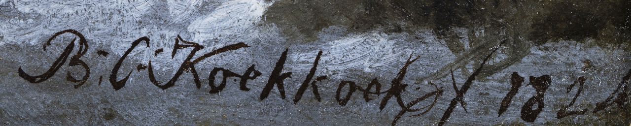 Barend Cornelis Koekkoek Signaturen Winterlandschaft mit Pferdeschlitten auf dem Eis