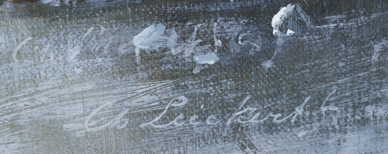 Charles Leickert Signaturen Winterlandschaft mit Schlittschuhläufer und einer koek-en-zopie