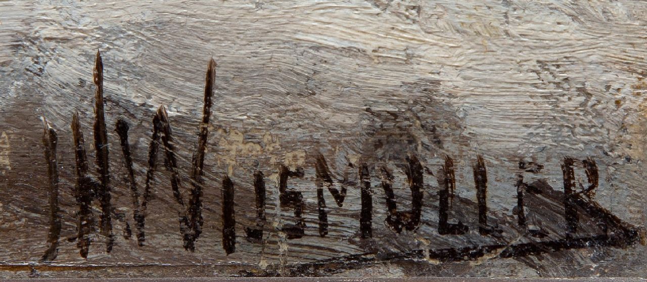 Jan Hillebrand Wijsmuller Signaturen Kinder im Schnee bei einer Windmühle