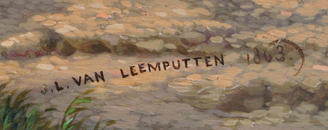 Jean-Baptiste Leopold van Leemputten Signaturen Scheunenhof mit Hahn und Hühnern