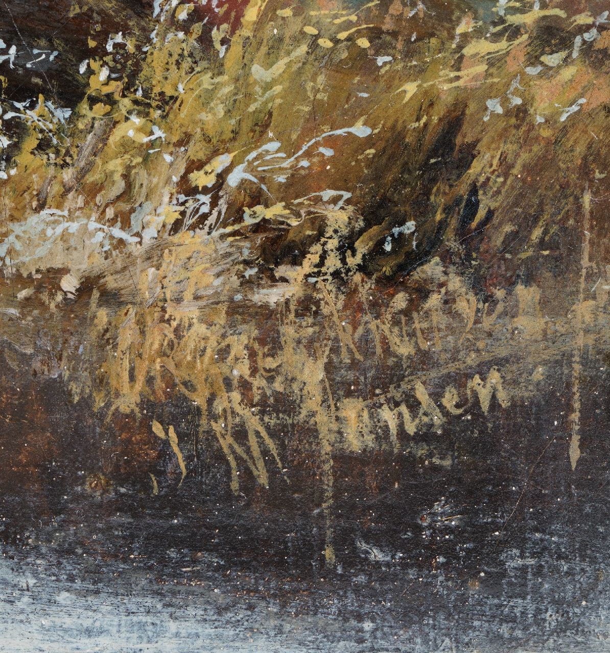 Johannes Mauritz Jansen Signaturen Winterlandschaft mit Bauernhof und Schlittschuhläufern