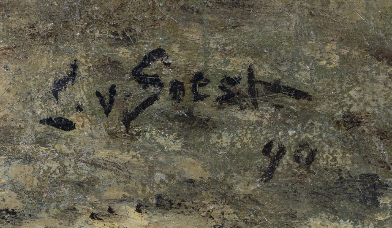 Louis van Soest Signaturen Schafhirtin mit Herde auf einem Heidepfad