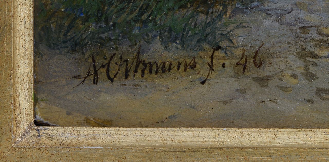 François Auguste Ortmans Signaturen Tallandschaft mit Jäger und Bauer
