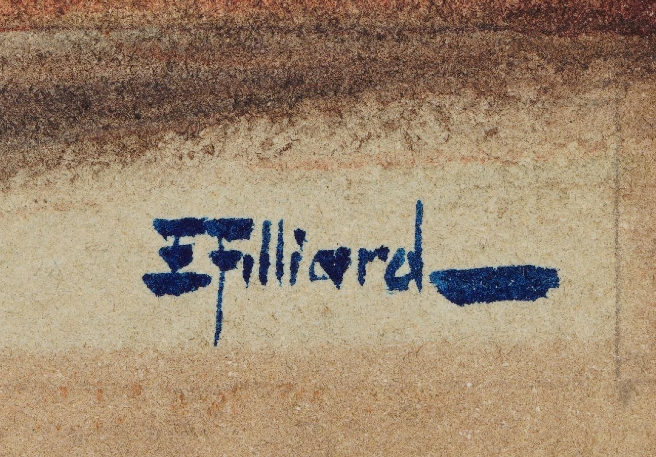 Ernest Filliard Signaturen Mohnblumen in einer blauen Vase