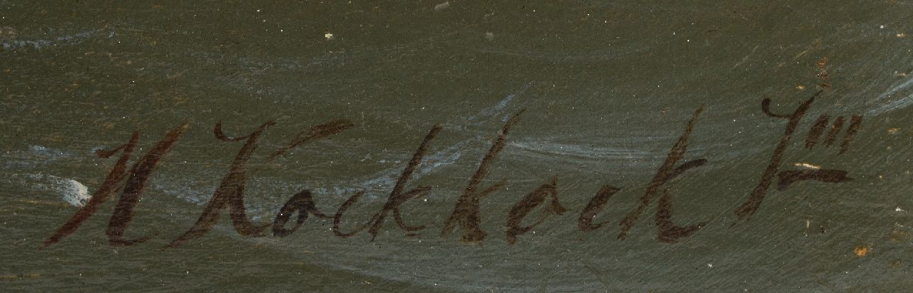 Hermanus Koekkoek jr. Signaturen Brik vor der Küste bei schwerem Wetter