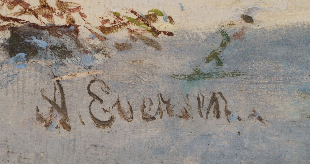 Adrianus Eversen Signaturen Schneebedecktes Stadtbild mit Figuren