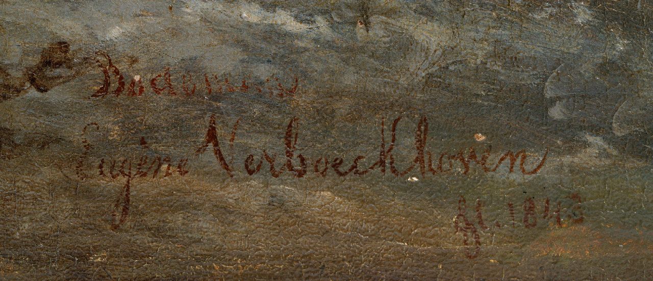 Willem Bodeman & Eugène Verboeckhoven Signaturen Eine bewaldete Landschaft mit Kühen an einem Wildbach