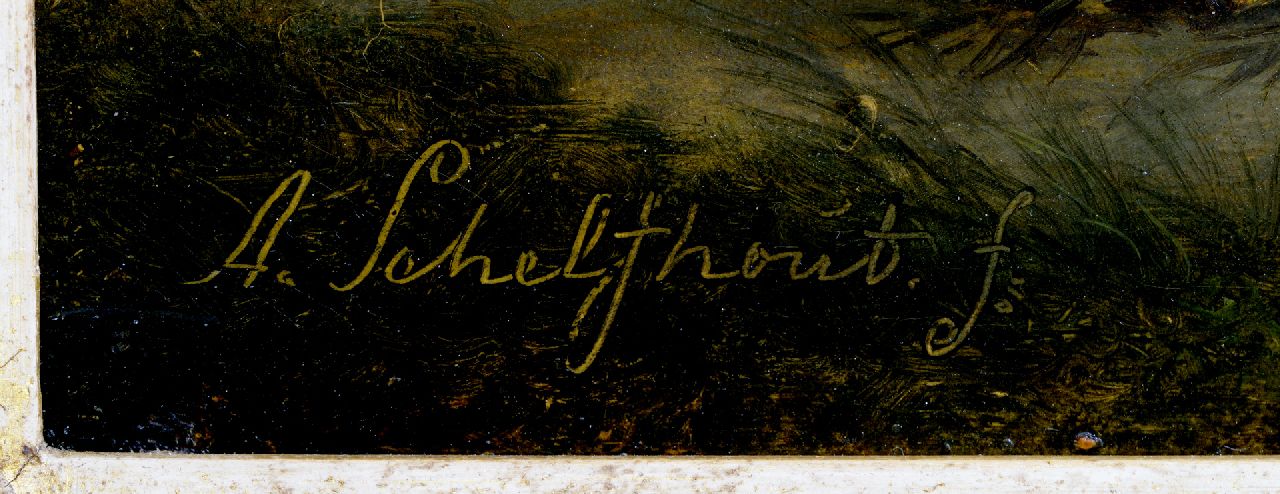 Andreas Schelfhout Signaturen Waldlandschaft mit Figuren an einem Fluss (Gegenstück vom Winterlandschaft)