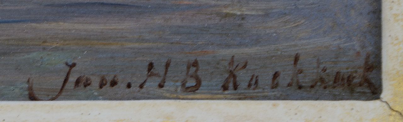 Jan H.B. Koekkoek Signaturen Flacher Boden auf dem Wasser in der Nähe des Muiderslot bei Einbruch der Abend