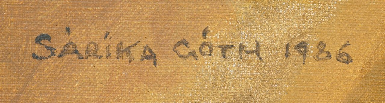 Sarika Góth Signaturen Stillleben mit Blumen in blauer Vase