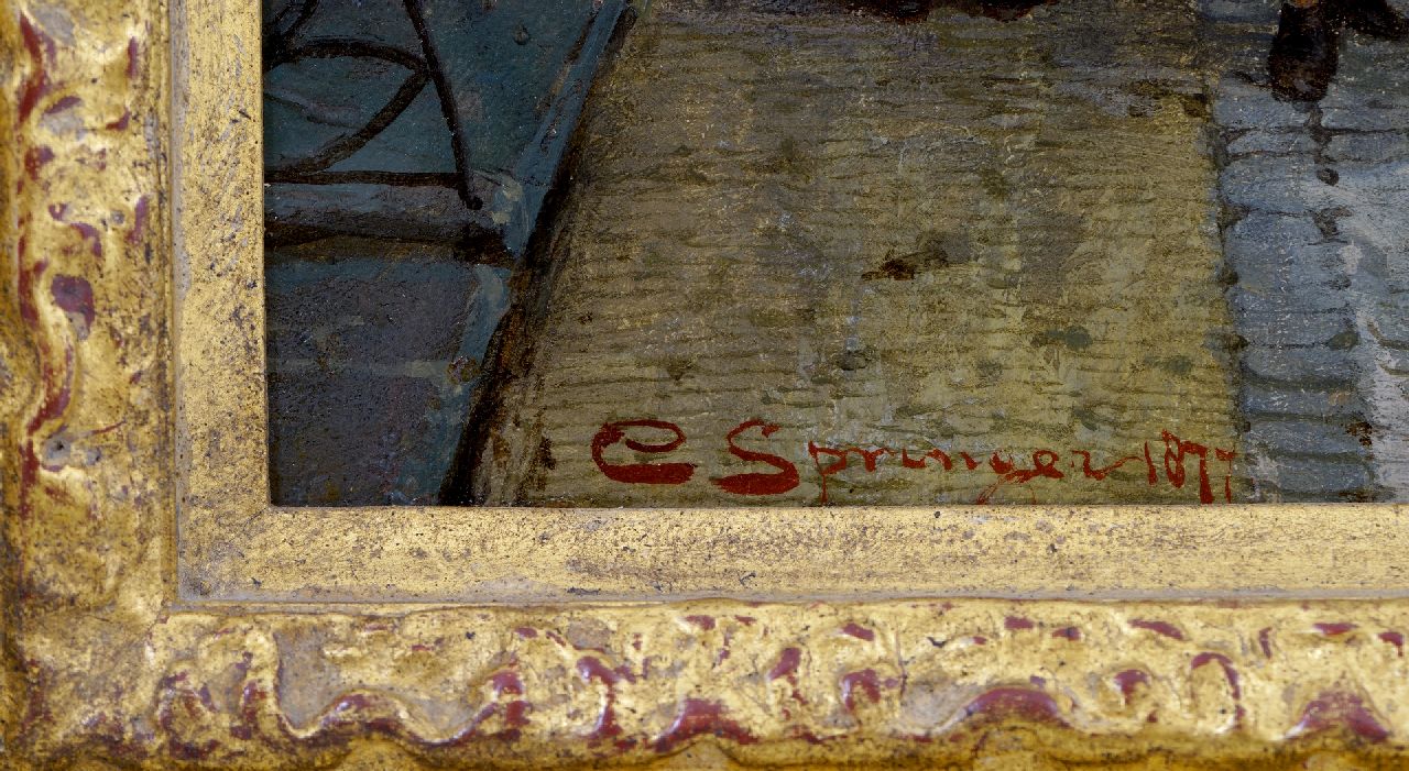 Cornelis Springer Signaturen Eine geschäftige Binnenveer in Weesp