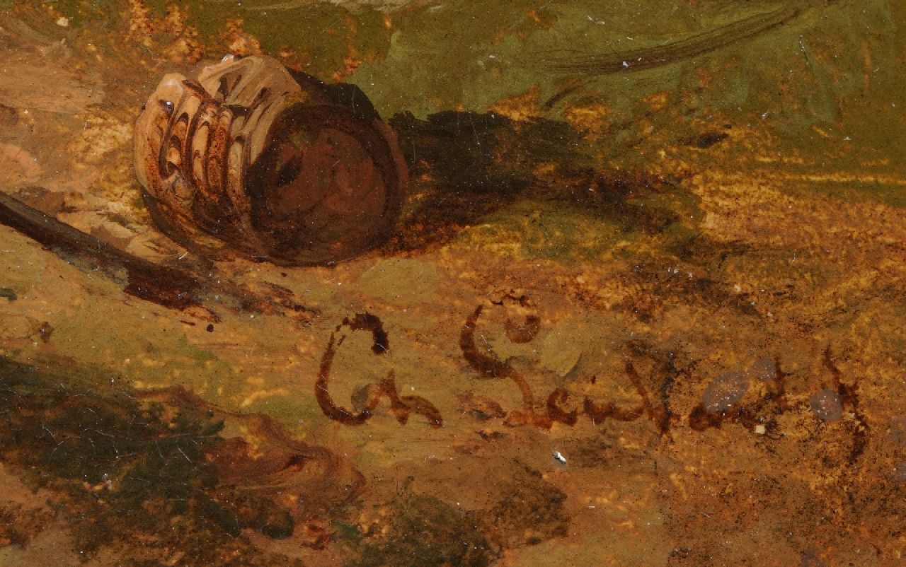 Charles Leickert Signaturen Holländisches Stadtportal mit Figuren bei einer Gemüsehändlerin