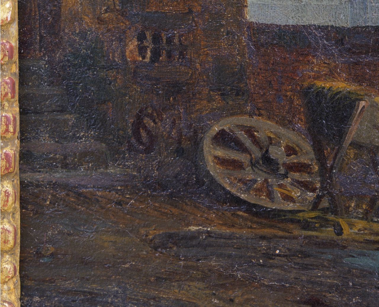 Cornelis Springer Signaturen Niederländischer Stadtplatz mit Kirche und Planwagen