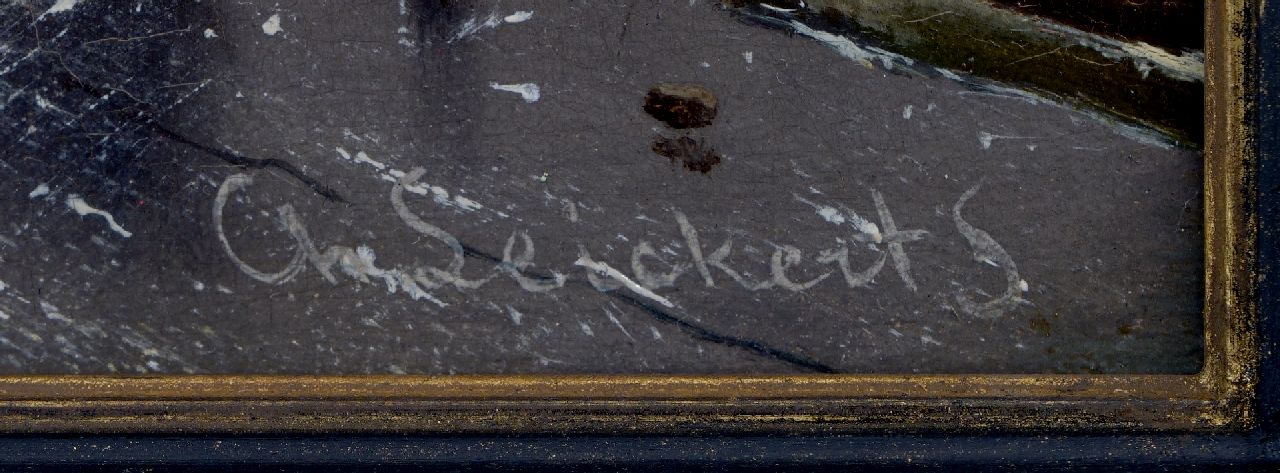 Charles Leickert Signaturen Schlittschuhläufer bei näherendem Schneesturm