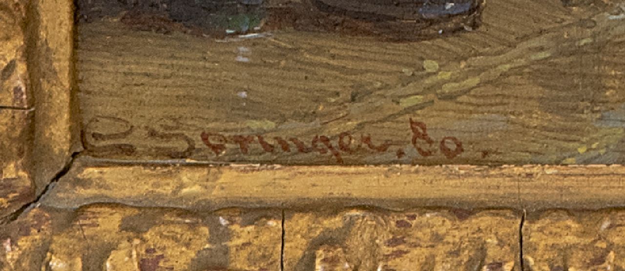 Cornelis Springer Signaturen Gässchen in Oudewater bei regnerischem Wetter