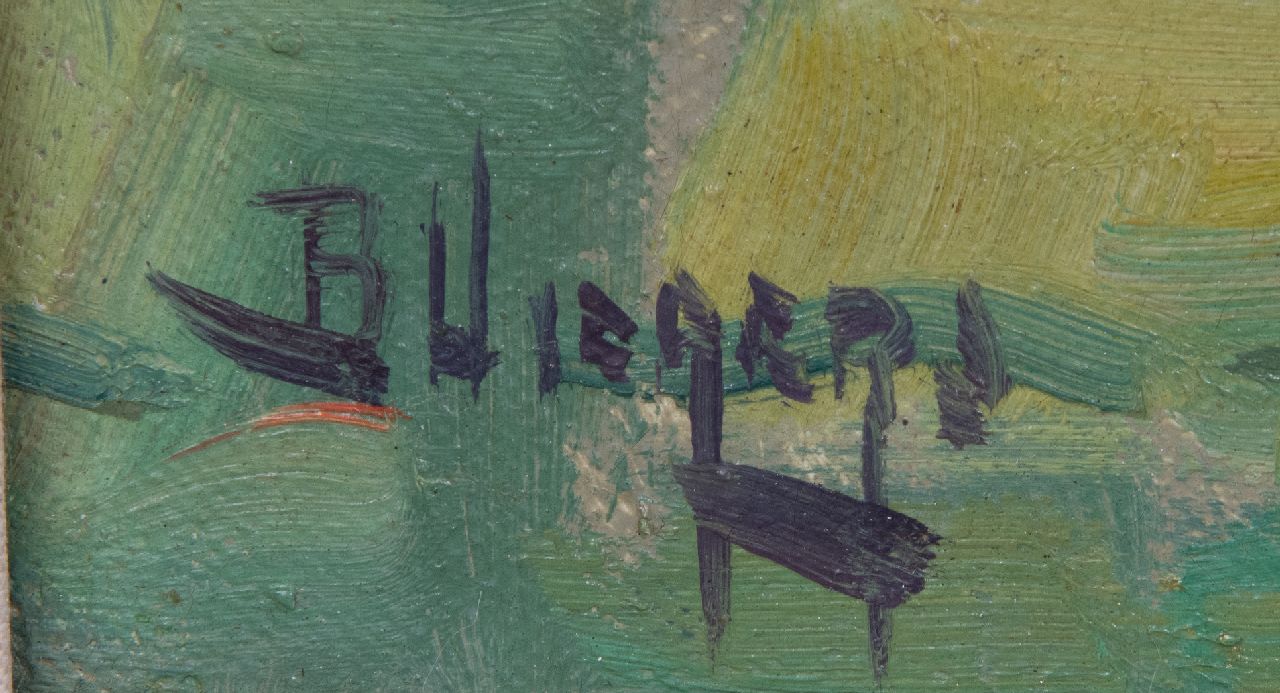 Ben Viegers Signaturen Zinnien in einer blauen Vase