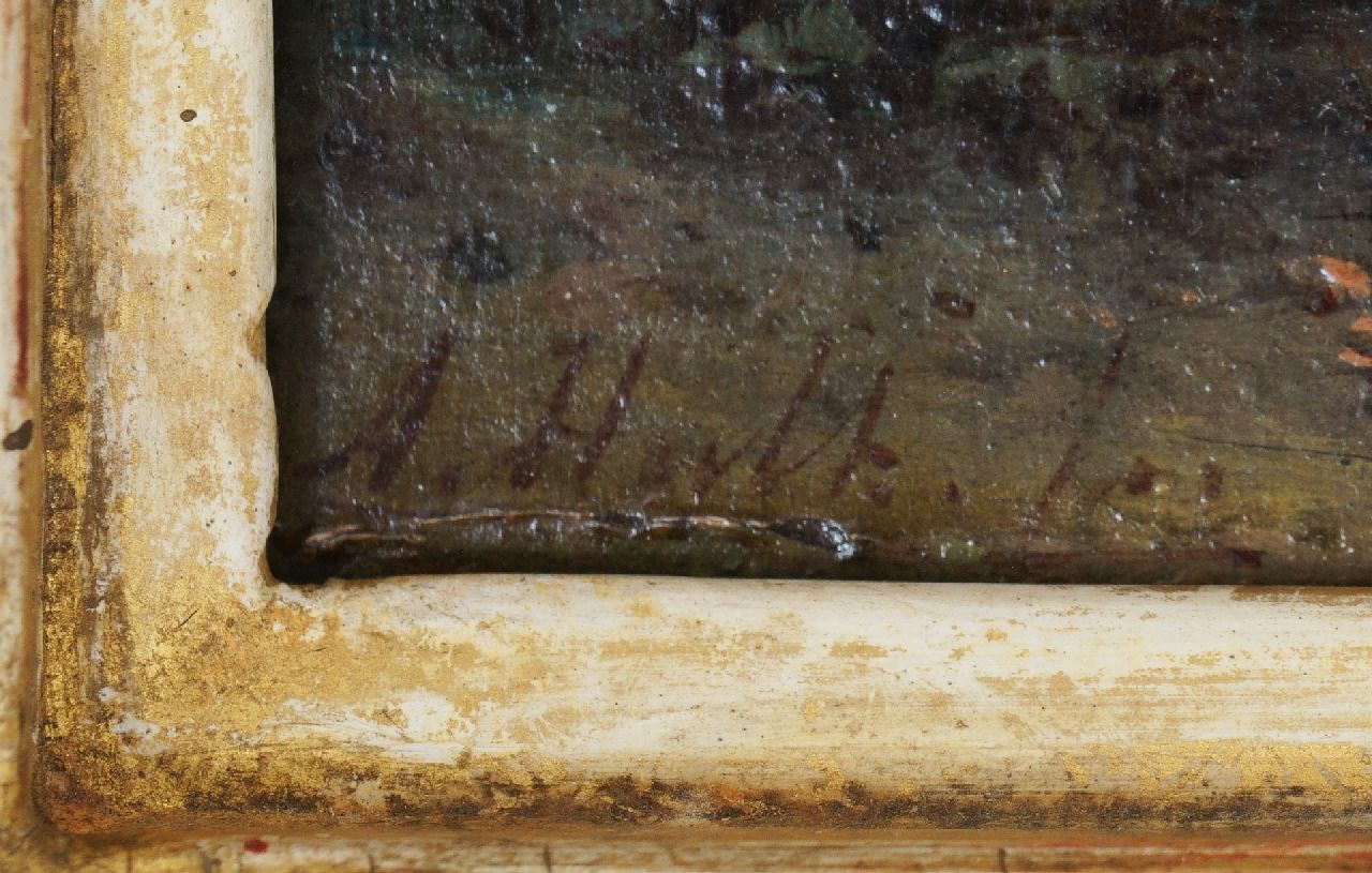Abraham Hulk Signaturen Küstenlandschaft mit einem vor Anker liegenden Fregatten