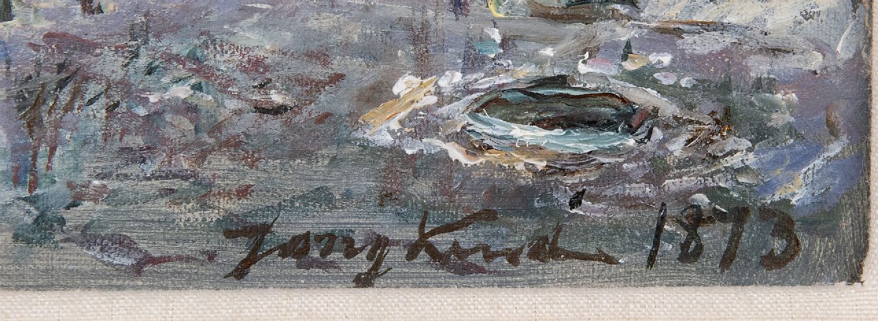 Johan Barthold Jongkind Signaturen Holländischer Kanal mit Schlittschuhläufern