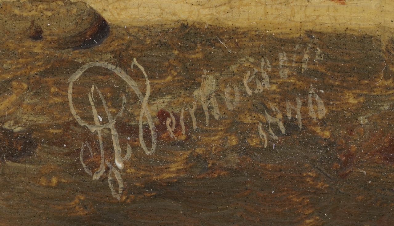 Albertus Verhoesen Signaturen Hahn, Hühner und Enten an einem holländischen Flussufer