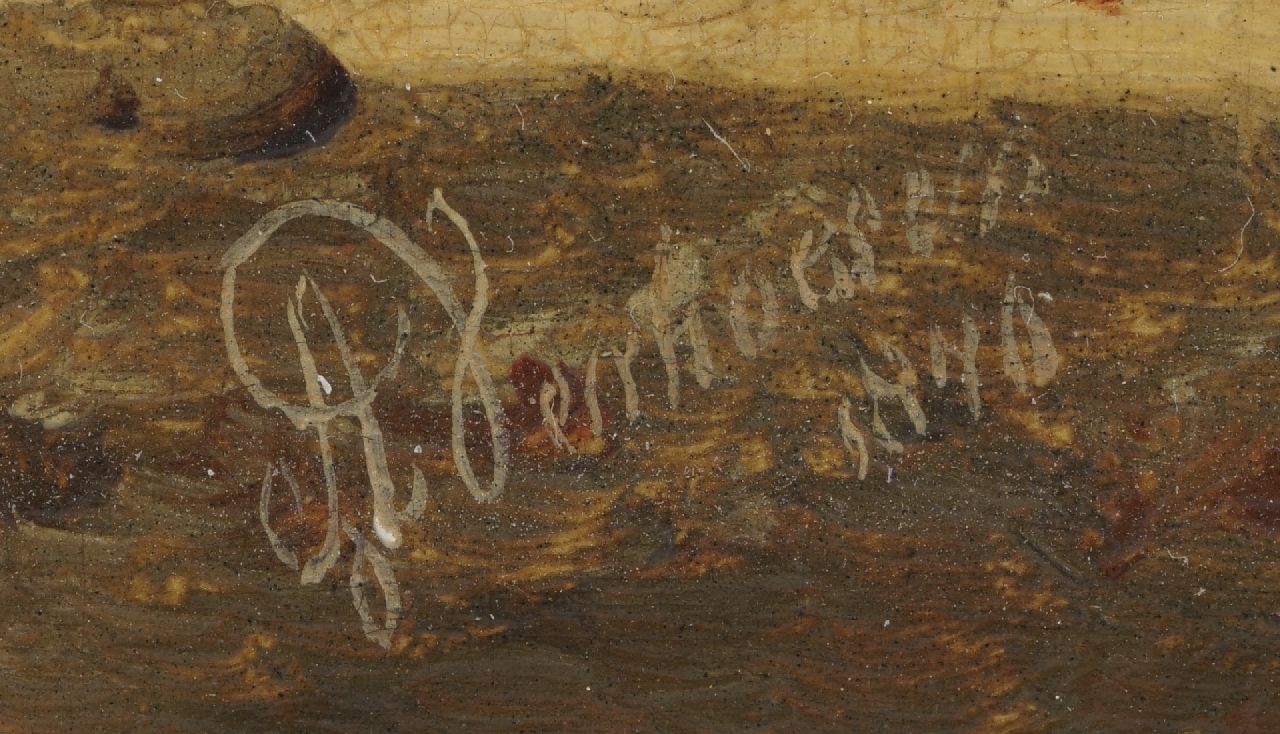 Albertus Verhoesen Signaturen Hahn, Hühner und Enten an einem holländischen Flussufer
