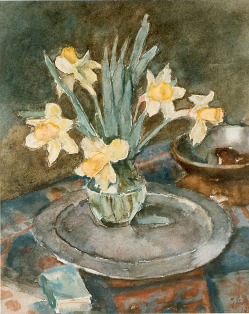 Jan Akkeringa | Daffodils in a vase, Aquarell auf Papier, 31,0 x 26,0 cm, signed l.r. und dated 1952