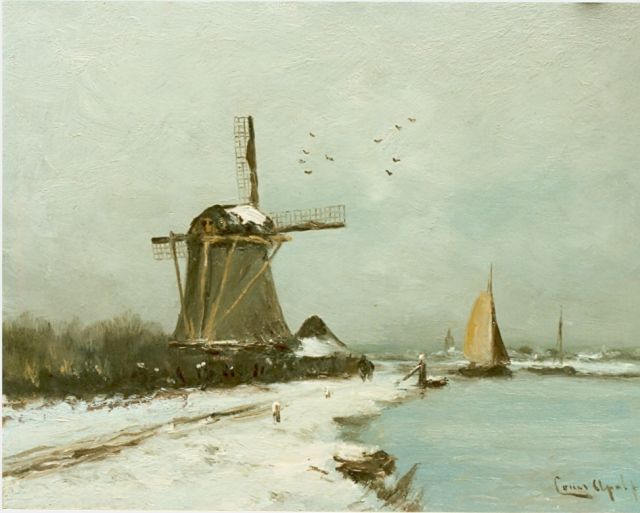 Louis Apol | A snow-covered polder landscape, Öl auf Tafel, 27,7 x 36,1 cm, signed l.r.