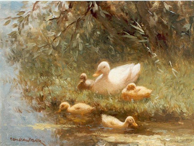 Constant Artz | Duck with ducklings, Öl auf Holz, 17,7 x 24,0 cm, signed l.l.