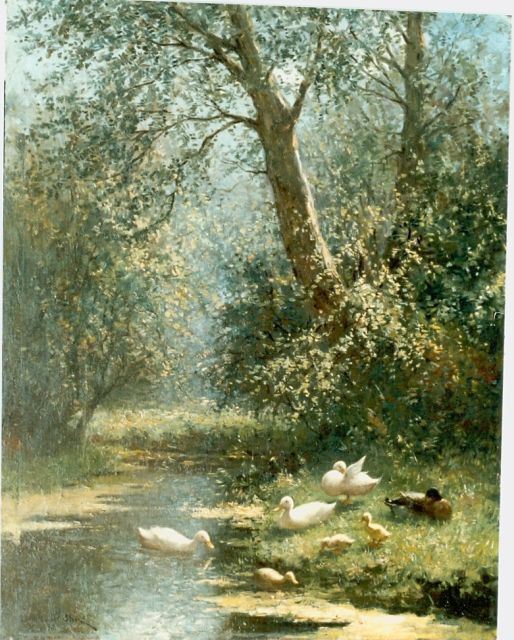 Artz C.D.L.  | Ducks on the river bank, Öl auf Holz 50,1 x 40,0 cm, signed l.l.