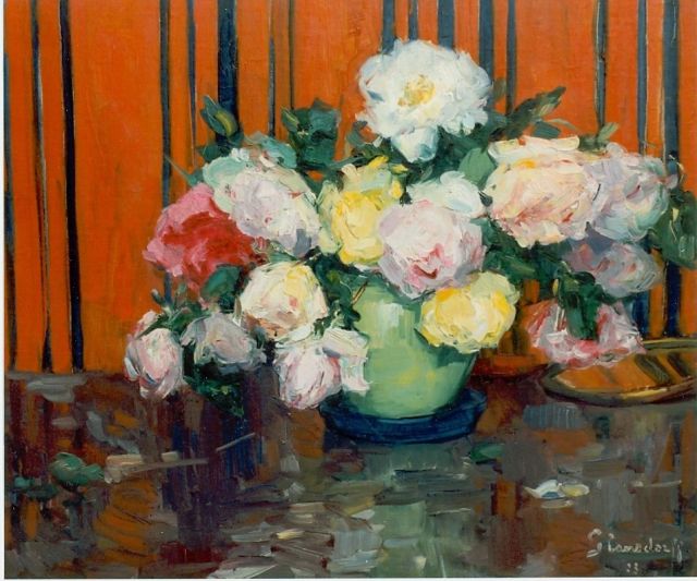 Hubert Glansdorff | Mixed bouquet of roses, Öl auf Leinwand, 55,0 x 64,2 cm, signed l.r. und dated '23