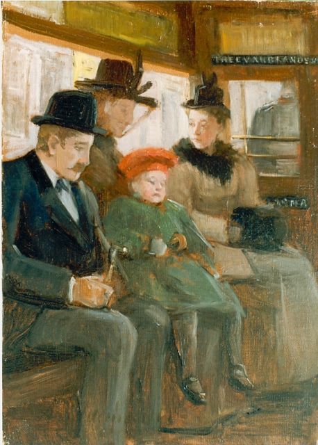 Anna Gildemeester | Passengers in a tram, Öl auf Leinwand, 38,3 x 28,0 cm, signed l.l.