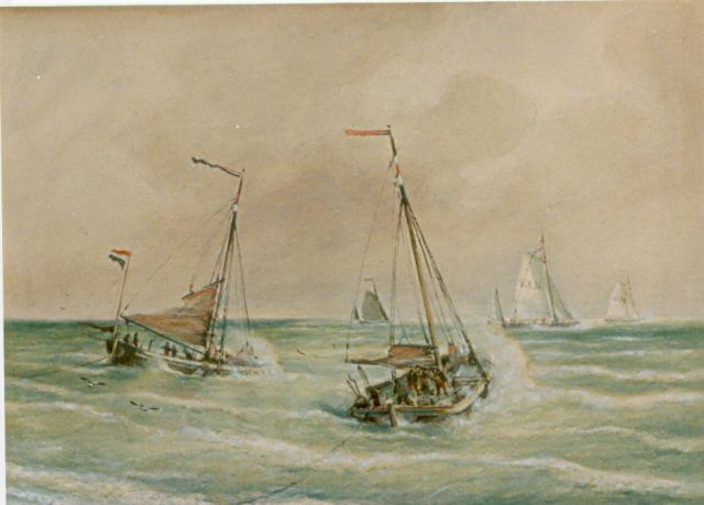 Christiaan Dommelshuizen | Dutch fishing boats at sea, Scheveningen, Aquarell auf Papier, 28,1 x 39,0 cm, signed l.r. und dated 1905