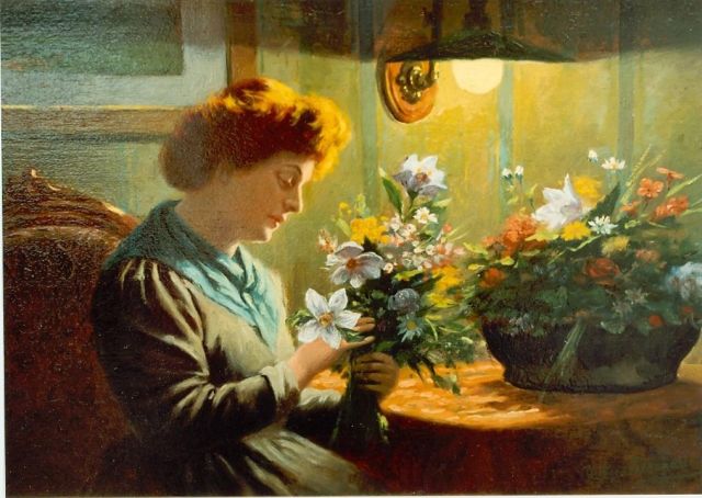 Johan Georg Gerstenhauer Zimmerman | Arranging flowers, Öl auf Tafel, 23,1 x 32,0 cm, signed l.r.