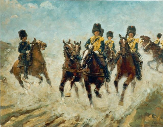 Jacob Hendrik Geerlings | Cavalry, Öl auf Leinwand, 48,6 x 64,5 cm, signed l.r.