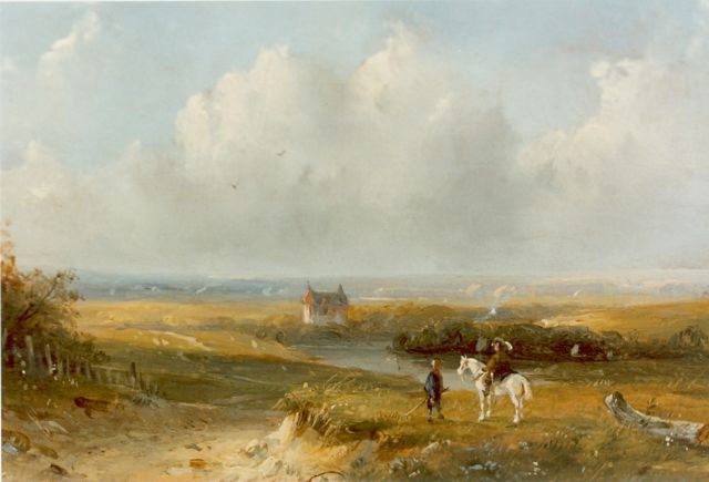 J.G. Hans | Travellers in a summer landscape, Öl auf Holz, 13,0 x 17,0 cm, signed l.l.