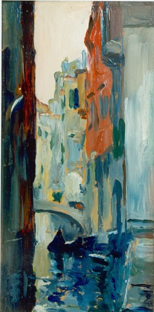 René Georges Hermann-Paul | Canal, Venice, Öl auf Holz, 20,2 x 10,1 cm