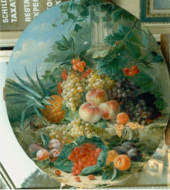 François Huygens | Still life with grapes, prunes and peaches, Öl auf Leinwand, 85,0 x 75,0 cm, signed l.l. und dated 1878