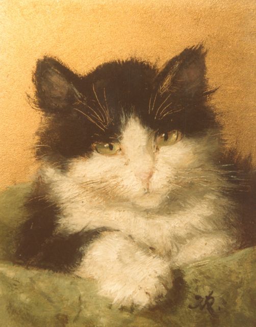 Henriette Ronner | Cat head, Öl auf Holz, 10,2 x 8,2 cm, signed lower right with monogram