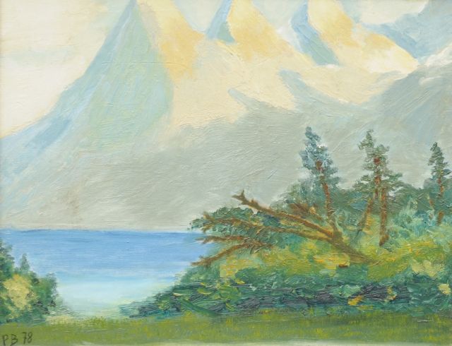 Prins Bernhard | Landscape with mountain lake, Öl auf Malereifaser, 25,5 x 37,5 cm, signed with monogram P.B. l.l. und dated '78