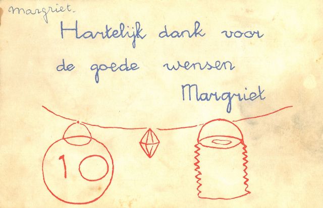 Prinses Margriet van Oranje-Nassau | Lanterns, Rote und blaue Tinte auf Papier (Ansichtskarte), 9,0 x 14,0 cm, signed in the centre