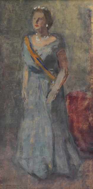 Kat O.B. de | Portrait of Queen Juliana (study), Öl auf Papier 43,5 x 21,7 cm, signed l.r.