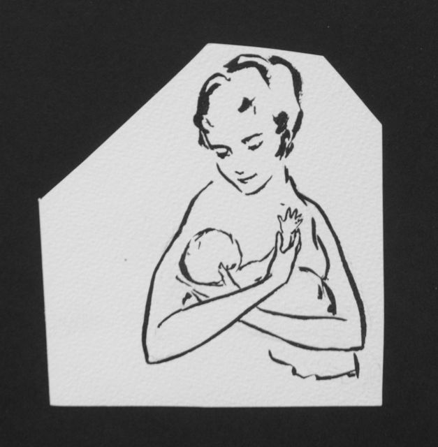 Prinses Beatrix van Oranje Nassau | Mother and child, Bleistift und Ausziehtusche auf Papier, 10,8 x 10,2 cm, executed August 1960