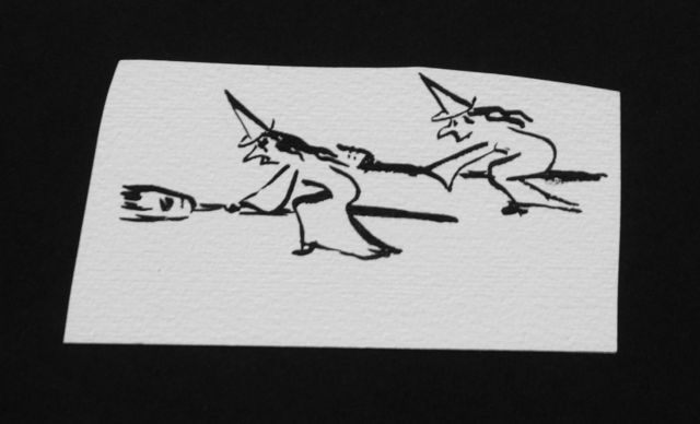 Prinses Beatrix van Oranje Nassau | Flying witches, Bleistift und Ausziehtusche auf Papier, 5,7 x 11,3 cm, executed August 1960