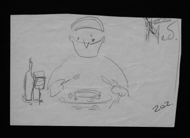 Prinses Beatrix van Oranje Nassau | Surgeon at the table, Bleistift und Ausziehtusche auf Papier, 9,7 x 15,0 cm, executed August 1960