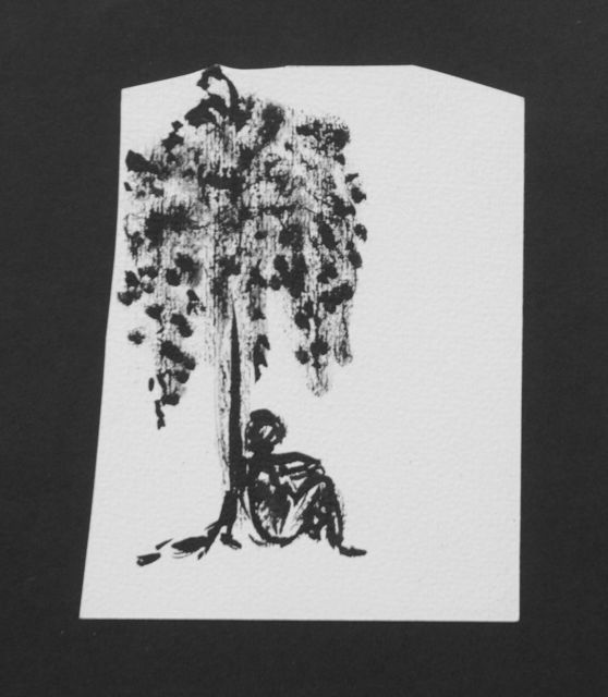 Prinses Beatrix van Oranje Nassau | Man sleepig under a tree, Bleistift und Ausziehtusche auf Papier, 12,2 x 9,7 cm, executed August 1960