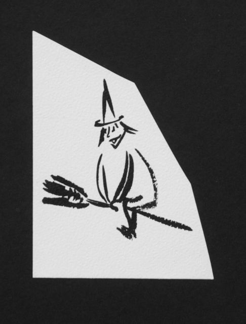 Prinses Beatrix van Oranje Nassau | Witch on a broomstick, Bleistift und Ausziehtusche auf Papier, 11,0 x 8,0 cm, executed August 1960