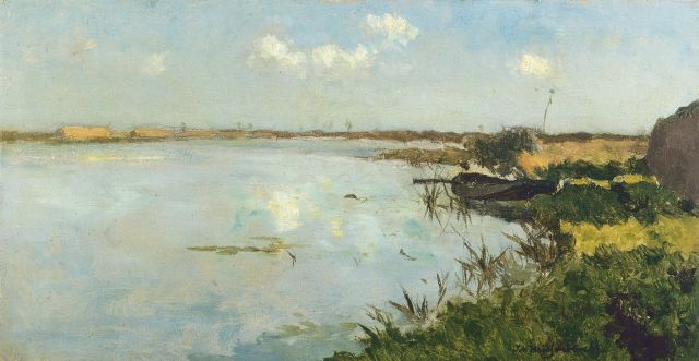 Jan Hendrik Weissenbruch | Lake near Noorden, Öl auf Tafel, 19,0 x 35,0 cm, signed lower right