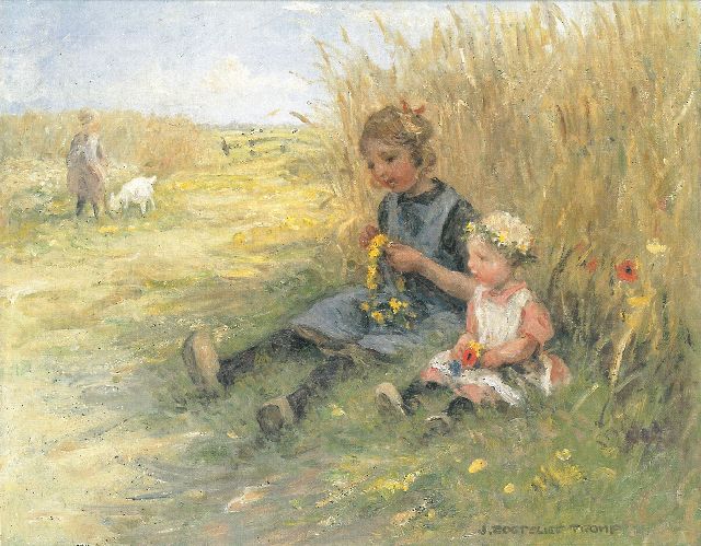 Jan Zoetelief Tromp | Making a garland in the fiield, Öl auf Leinwand, 40,5 x 50,5 cm, signed l.r.